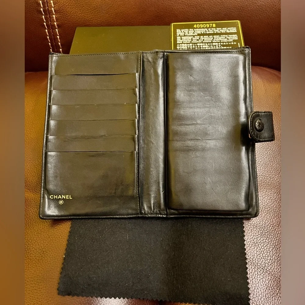 Authentic Vintage Chanel Timeless CC Long Wallet. box and authenticated card.